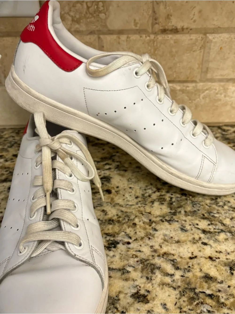 adidas White Sneakers with Red Heel Tab